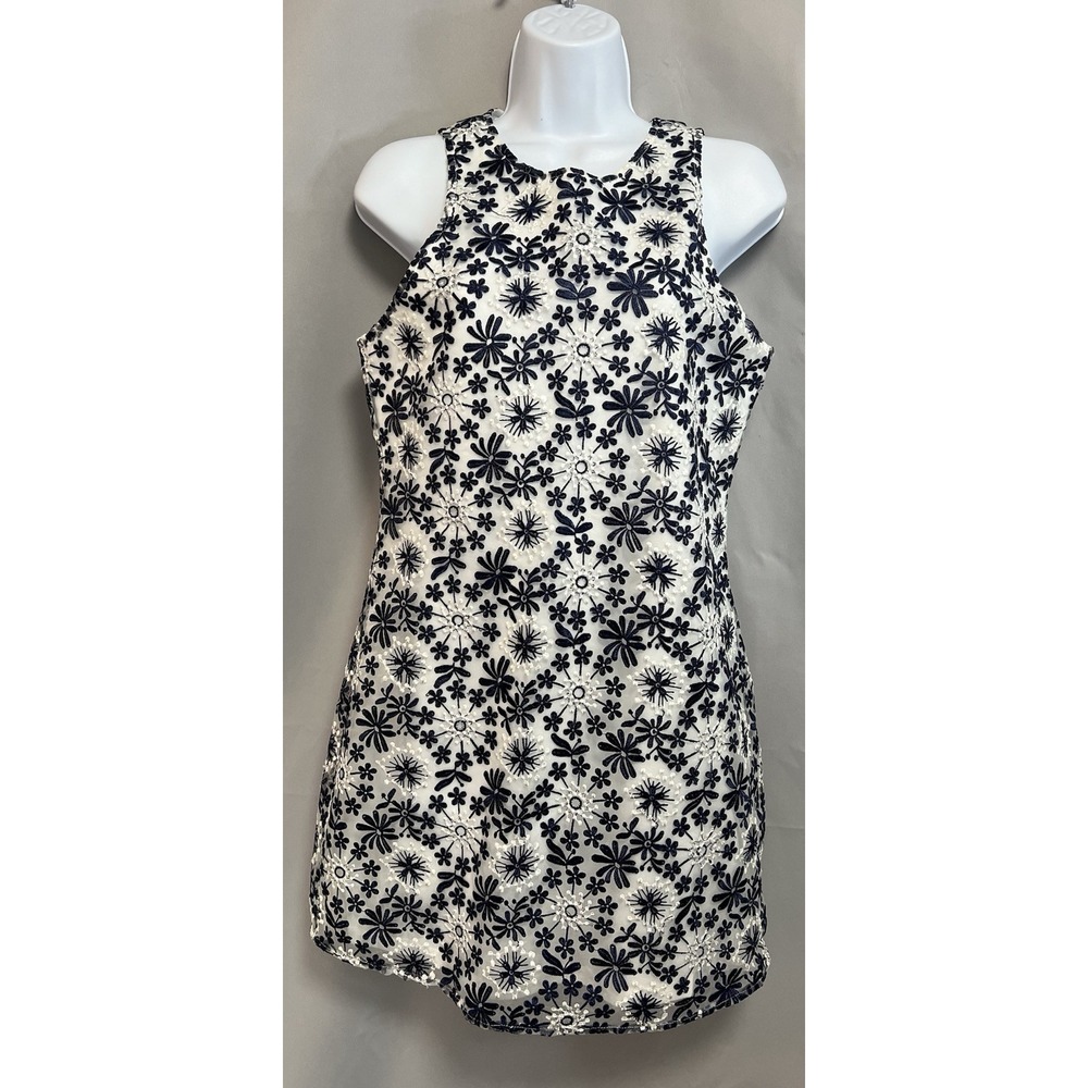 Alya Francesca Women Small white‎ with blue flowers Lace Dress Polyester Lining